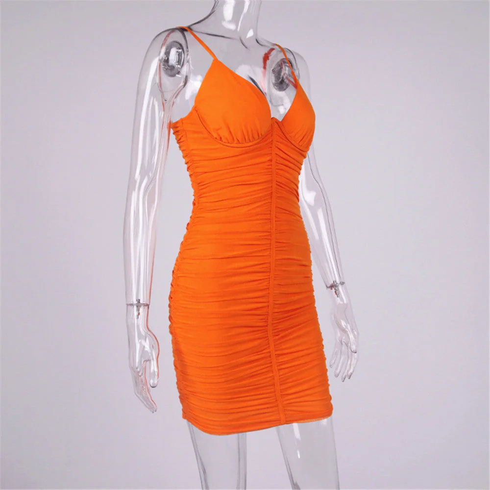 V Neck Mesh Skirt With Pleated StrapS - Image 9