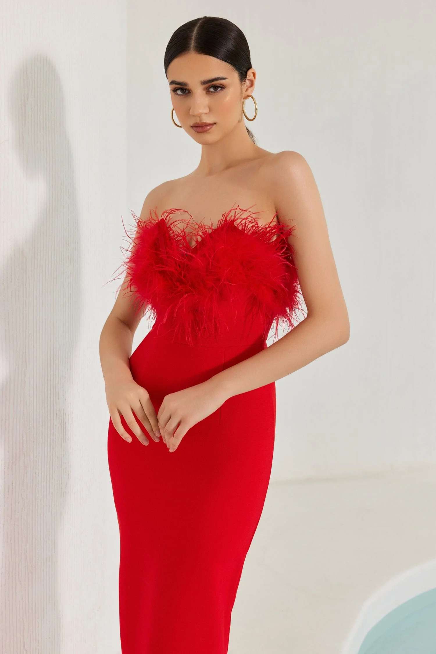 Diaz Feather Tassel Maxi Bandage Dress ââ‚?Red - Image 4