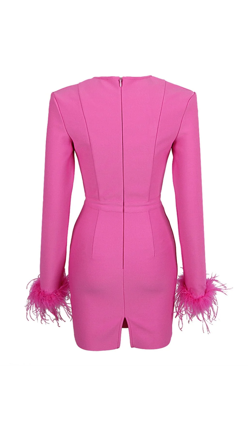 Stretch Long Sleeves Mini Dress in HYPER Pink - Image 5