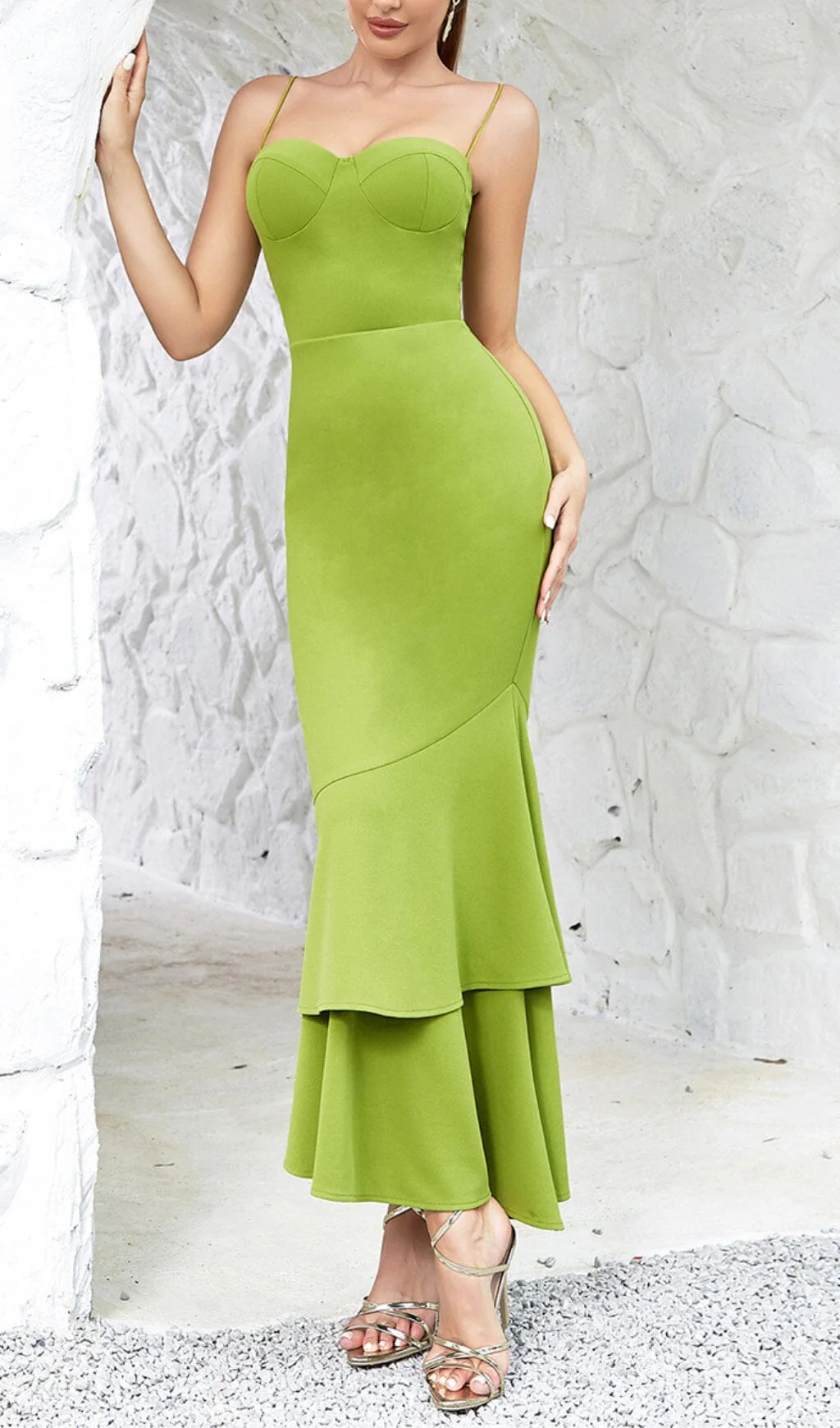 Strappy FishTail Maxi Dress in Green - Image 3
