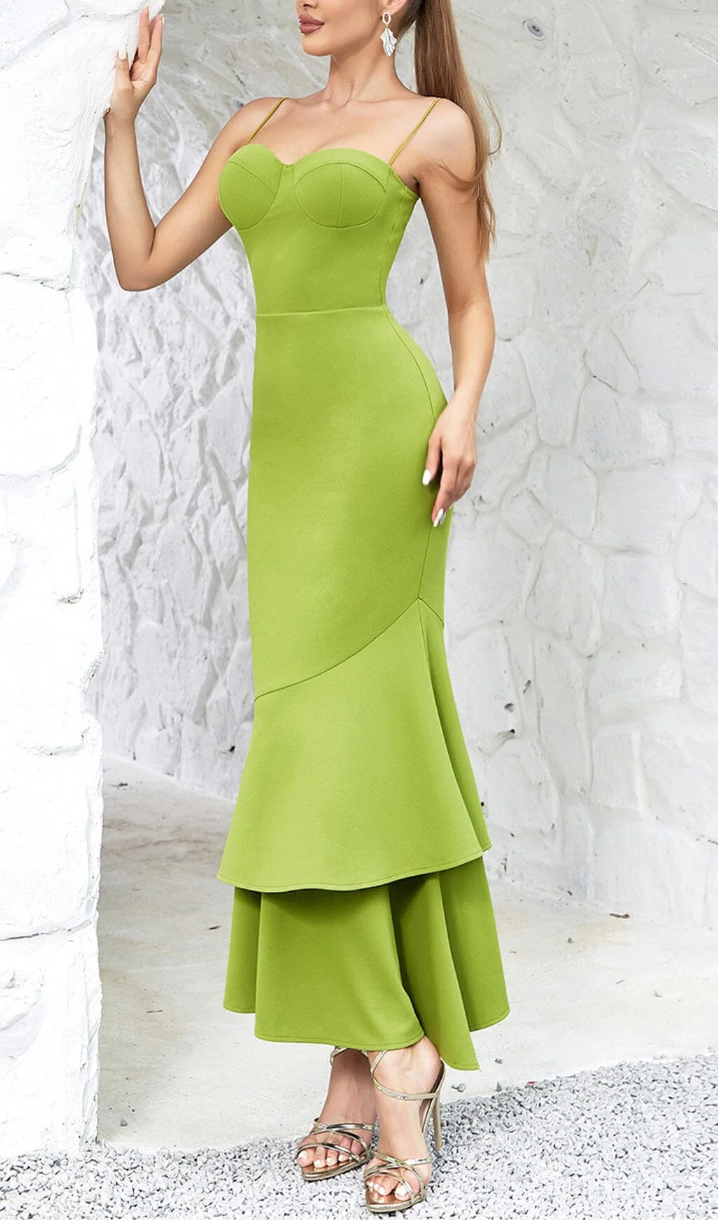 Strappy FishTail Maxi Dress in Green - Image 4