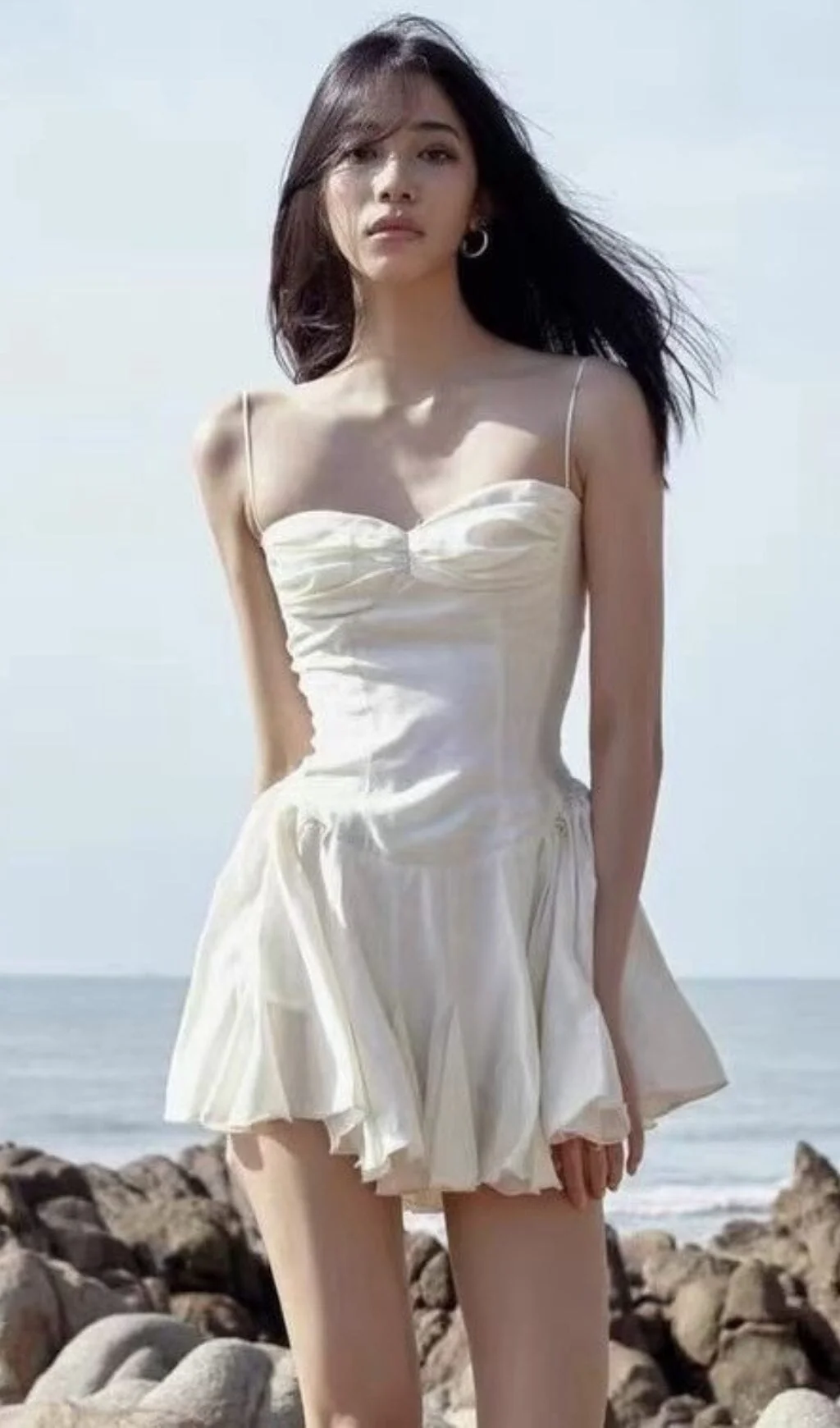 Strapless Suspender Mini Dress in White - Image 2