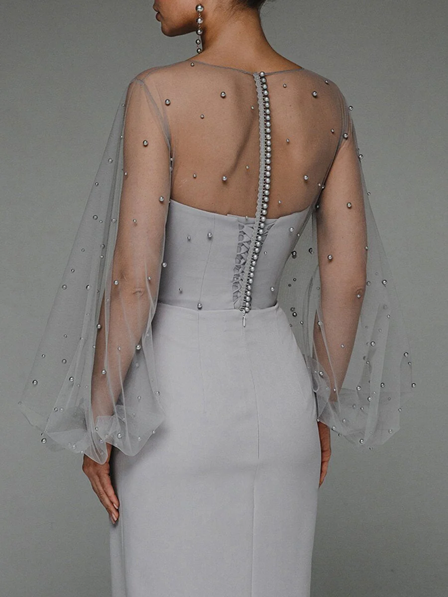 Strapless Puff Sleeves Shiny Glitter Wedding Dress - Image 7