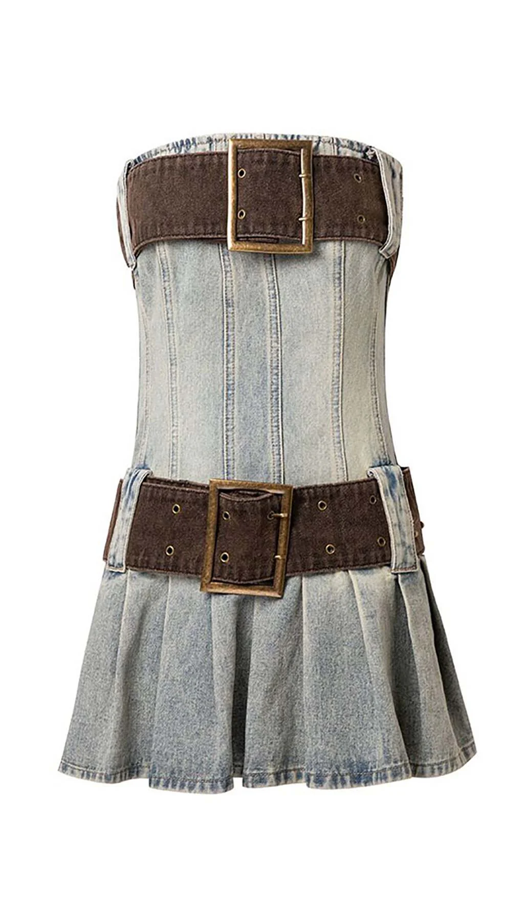Strapless Buckle DeTail Mini Dress in Blue - Image 4
