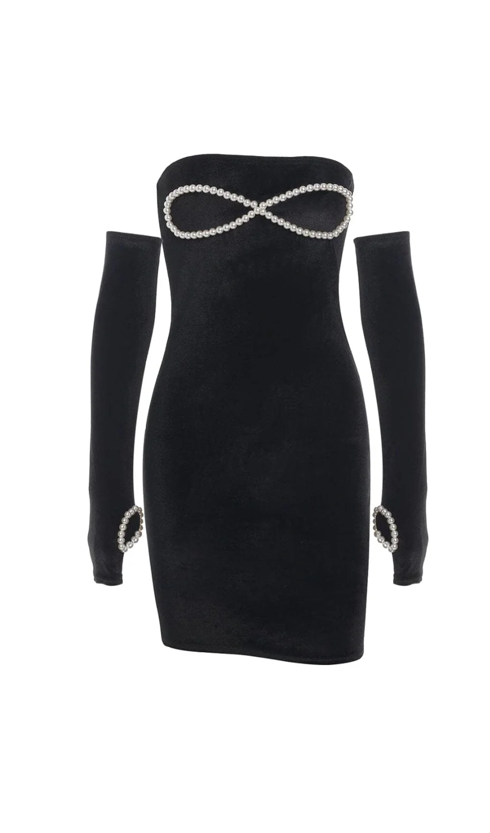 Strapless Bodycon Velvet Mini Dress in Black - Image 5