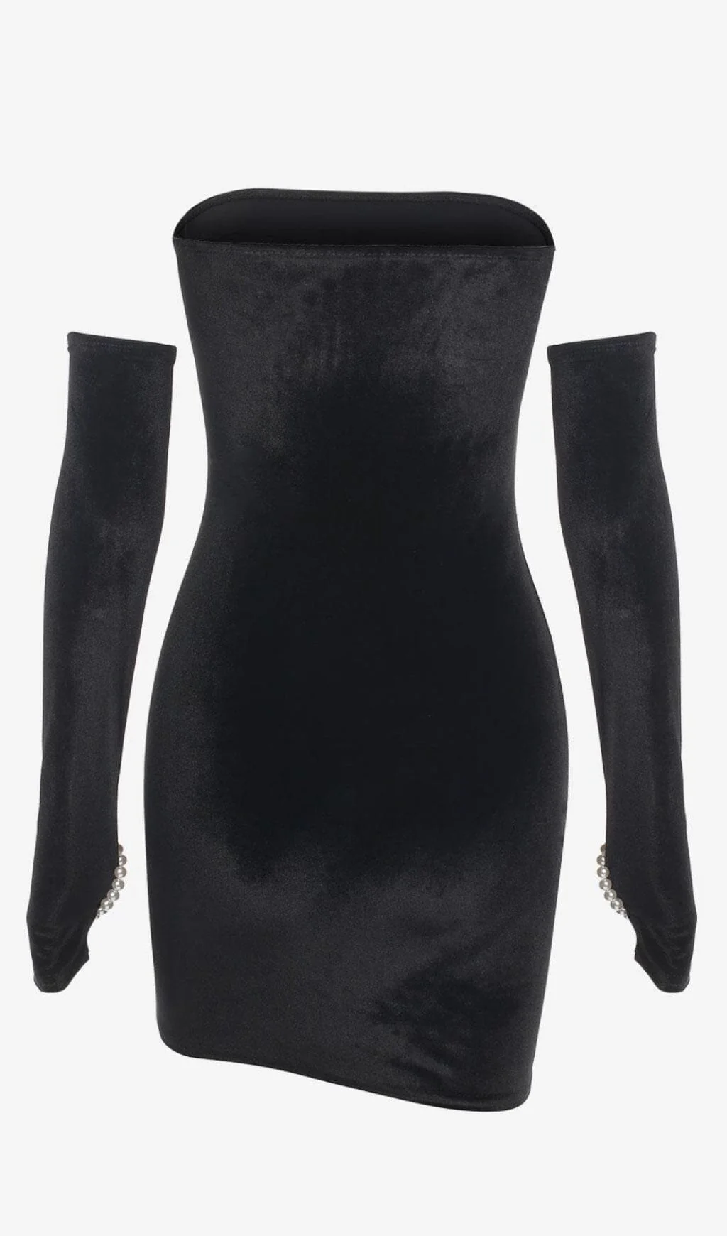 Strapless Bodycon Velvet Mini Dress in Black - Image 9