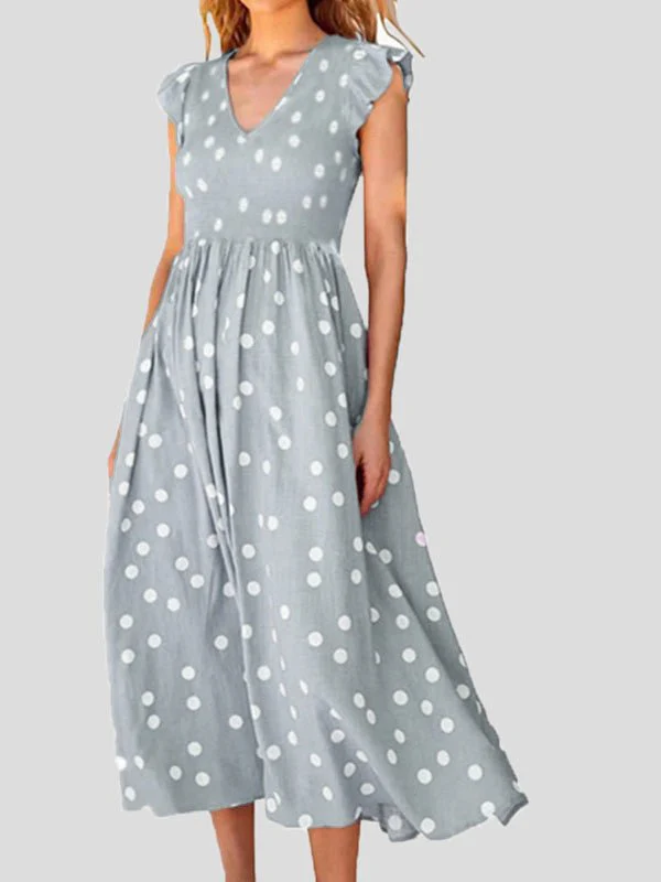 Polka Dot Print V-Neck Short Sleeve Dress - Image 2