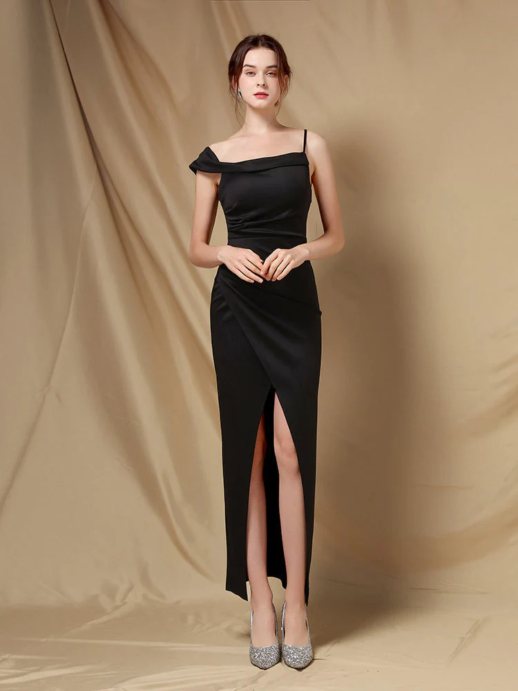 Line shoulder slim banquet evening dress