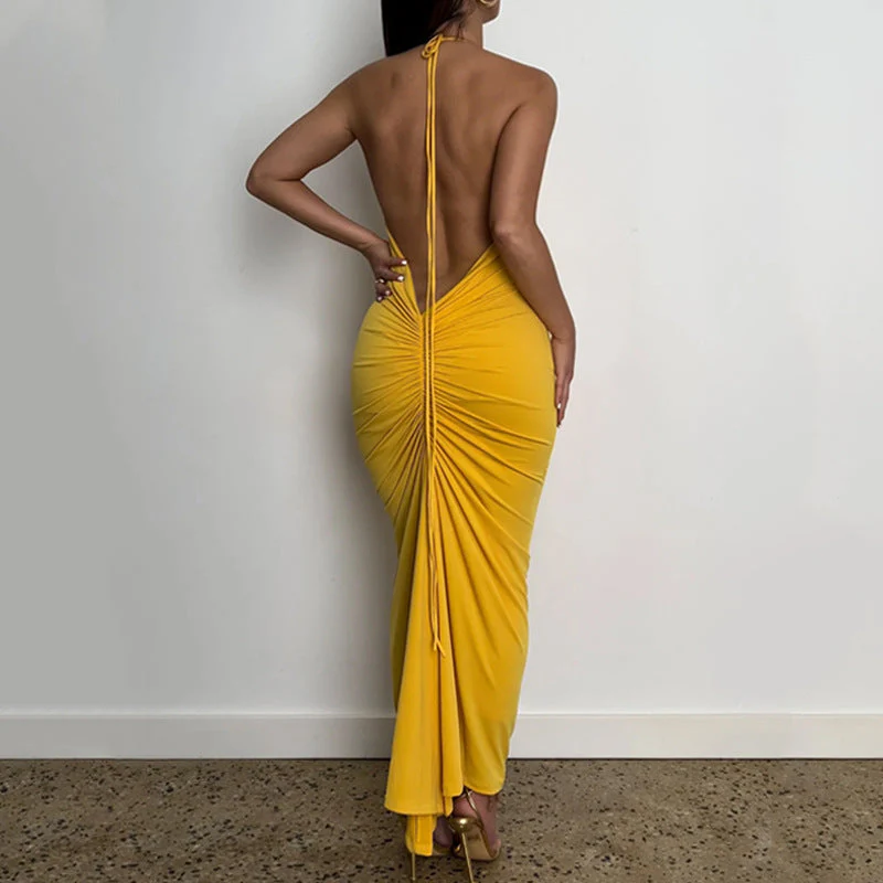 Slim Fit Backless Ruffle Lace Up Dress - Image 3