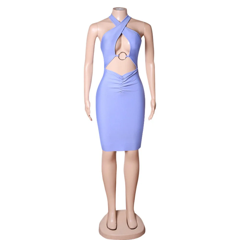 Halter Sleeveless Midi Cut Out Bandage Dress PZC1845 - Image 5