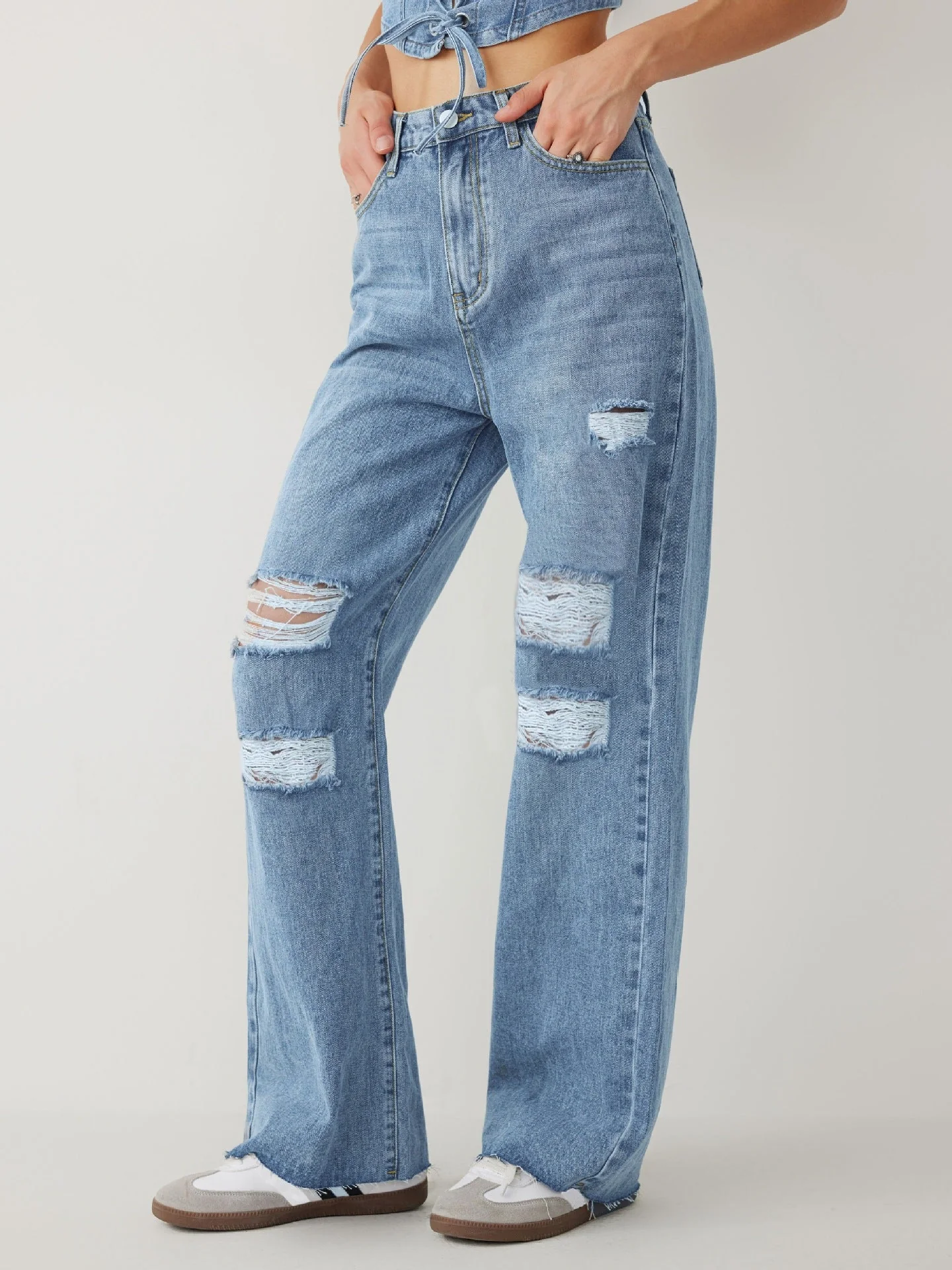 High Waist Slim Denim Trousers - Image 4