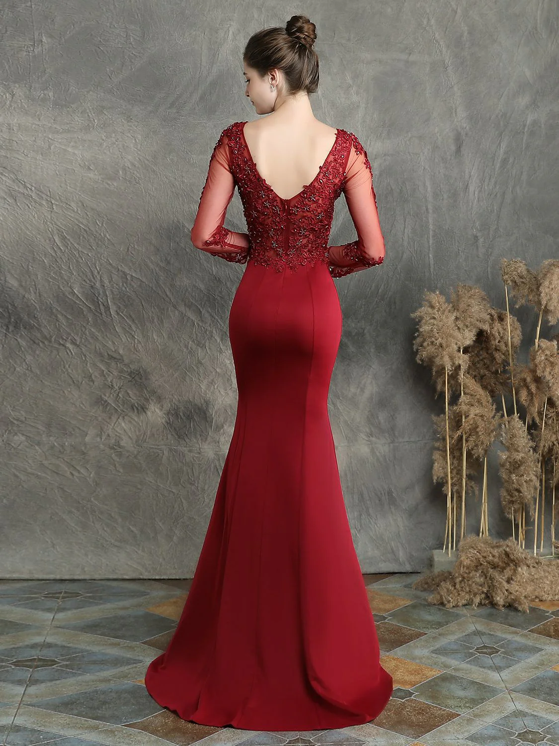 Handmade applique studded long sleeved evening dress - Image 2
