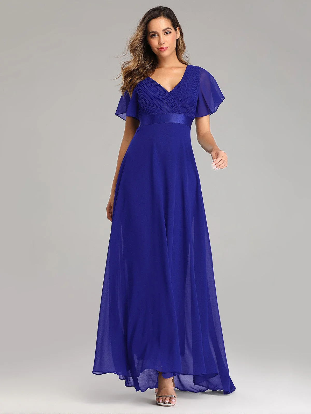 Big Swing V Neck Flared Sleeve Chiffon Party Bridesmaid Evening Dress - Image 13