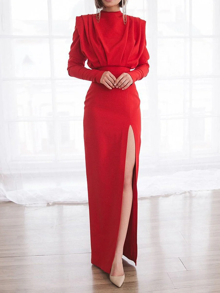 Elegant Turtleneck Slit Evening Dress - Image 2