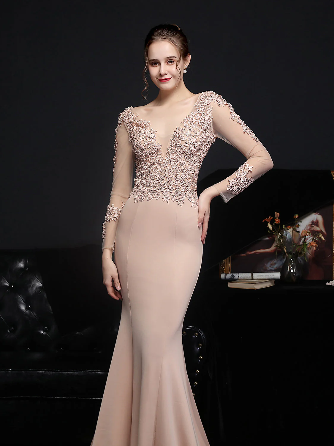 Lace long sleeved evening dress - Image 9