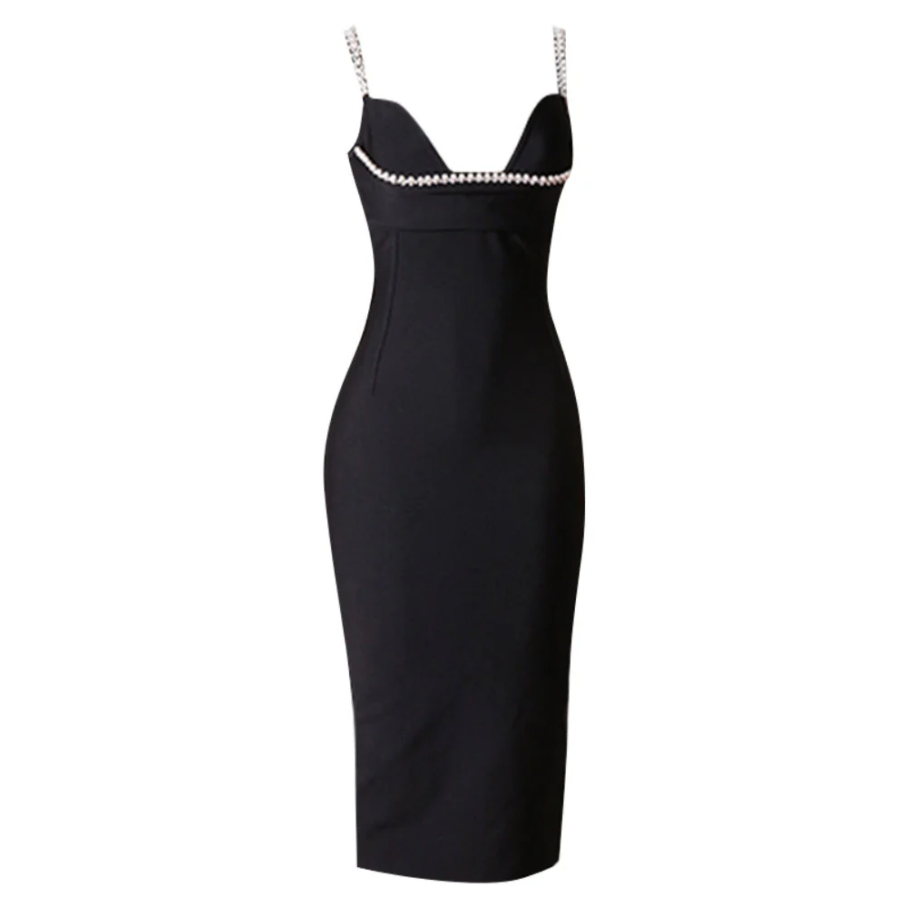 Strappy Sleeveless Midi Bubble Beads Bandage Dress PZC1936 - Image 4