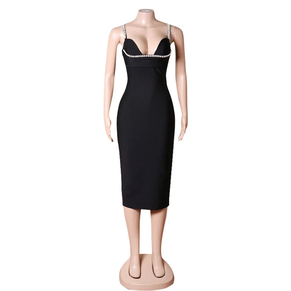 Strappy Sleeveless Midi Bubble Beads Bandage Dress PZC1936 - Image 5