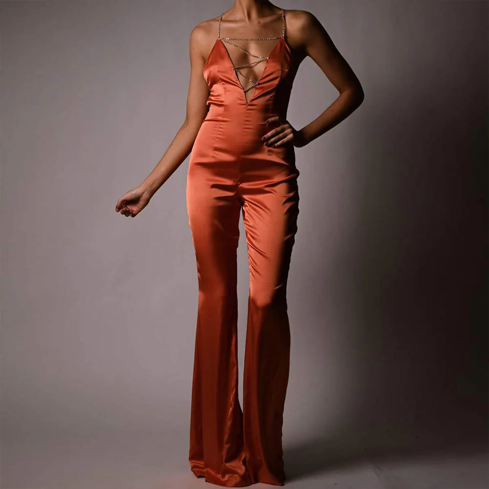 Strappy Sleeveless Drill Chain Bodycon Jumpsuit - Image 2