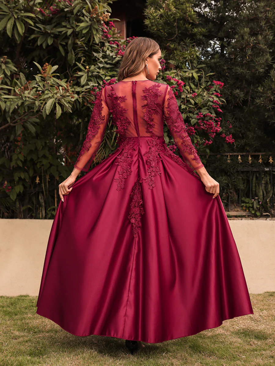 Embroidered Long Sleeve Evening Dress - Image 4