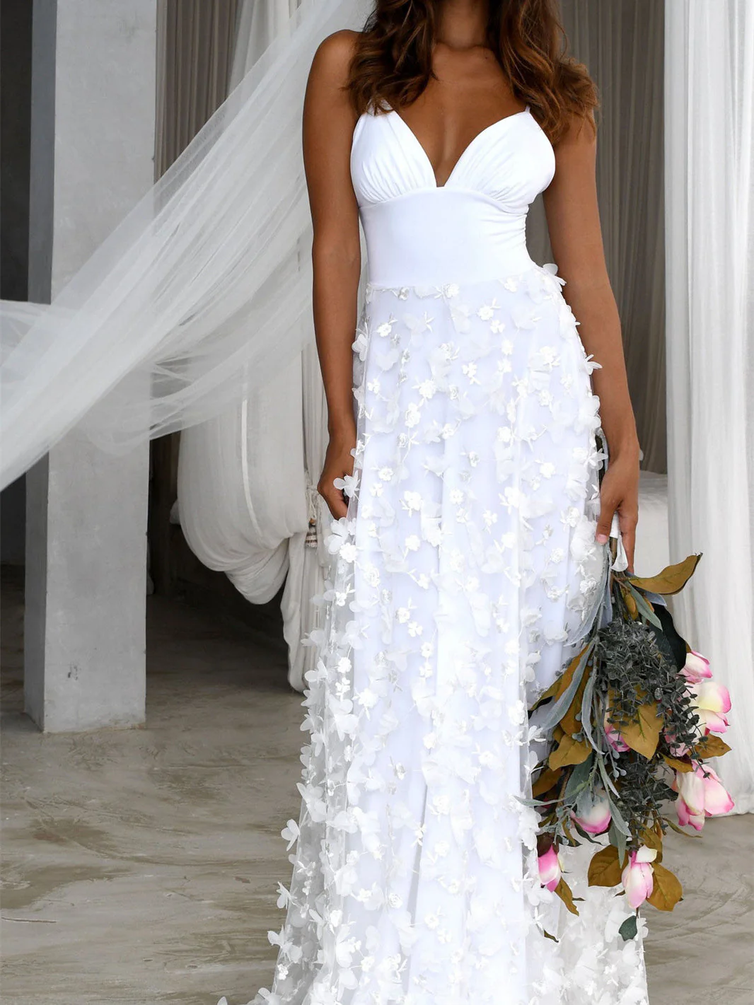 Romantic Deep V Sling Wedding Dress - Image 2