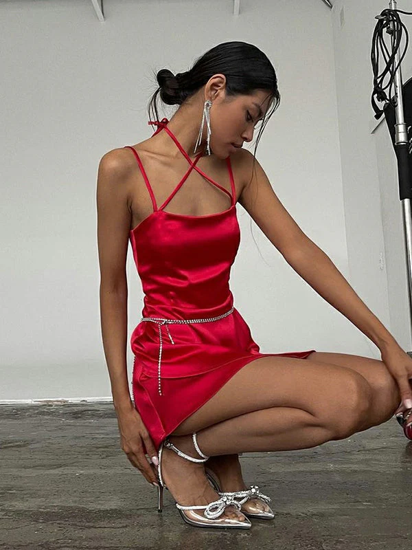 Cross Halter Mini Slip Dress