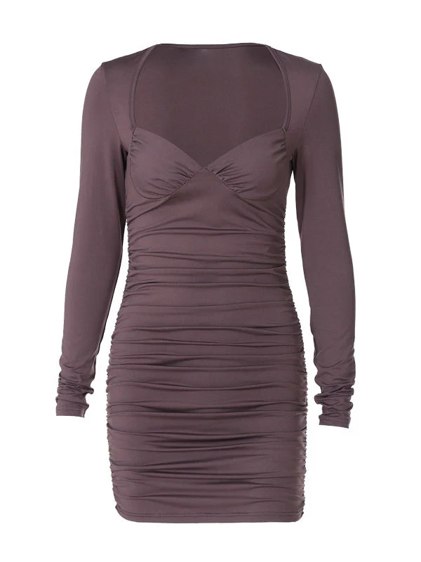 Deep V Tube Top Long Sleeve Slim Fit Wrinkled Fashion Dress - Image 3