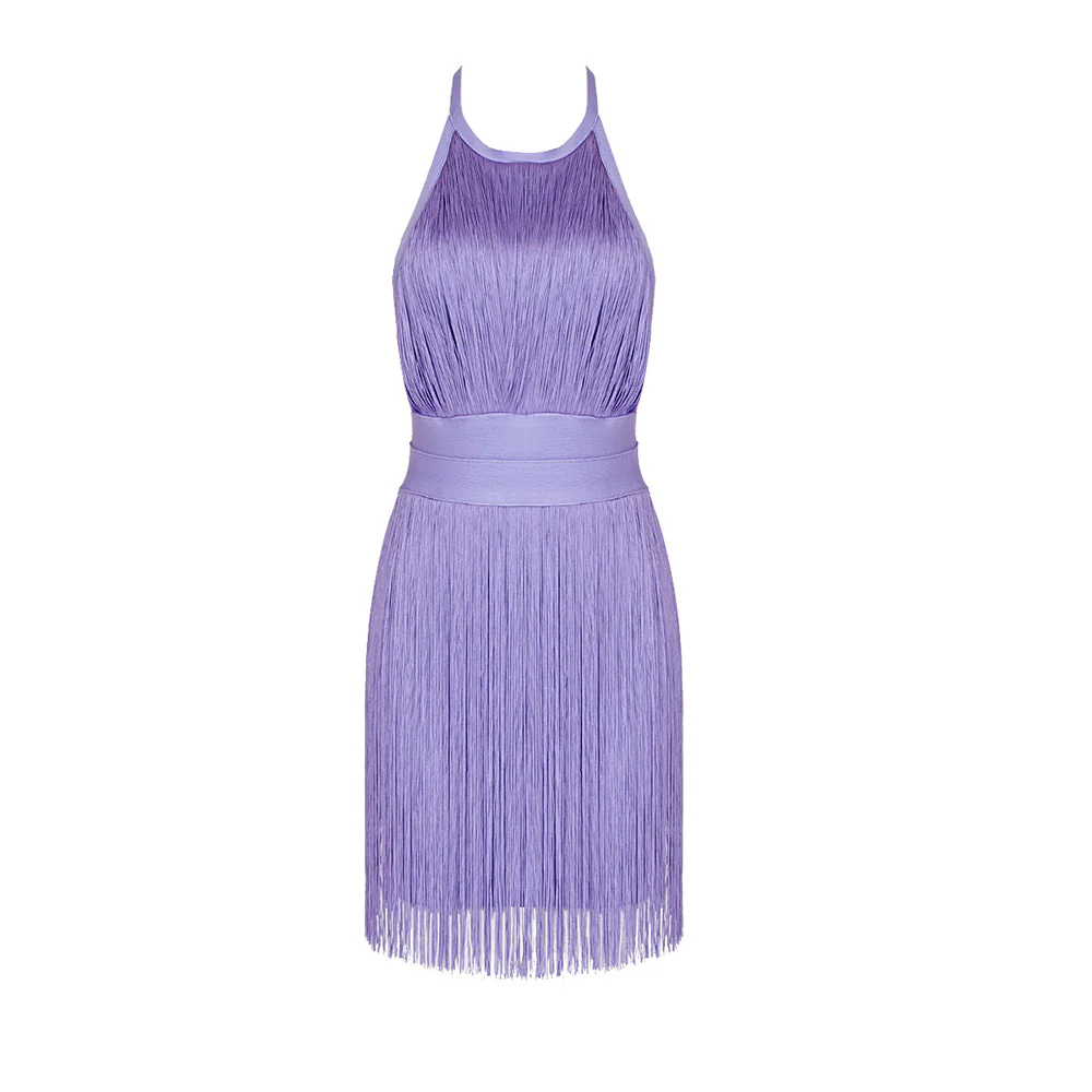 Round Neck Sleeveless Mini Tassels Bandage Dress HL6259 - Image 4