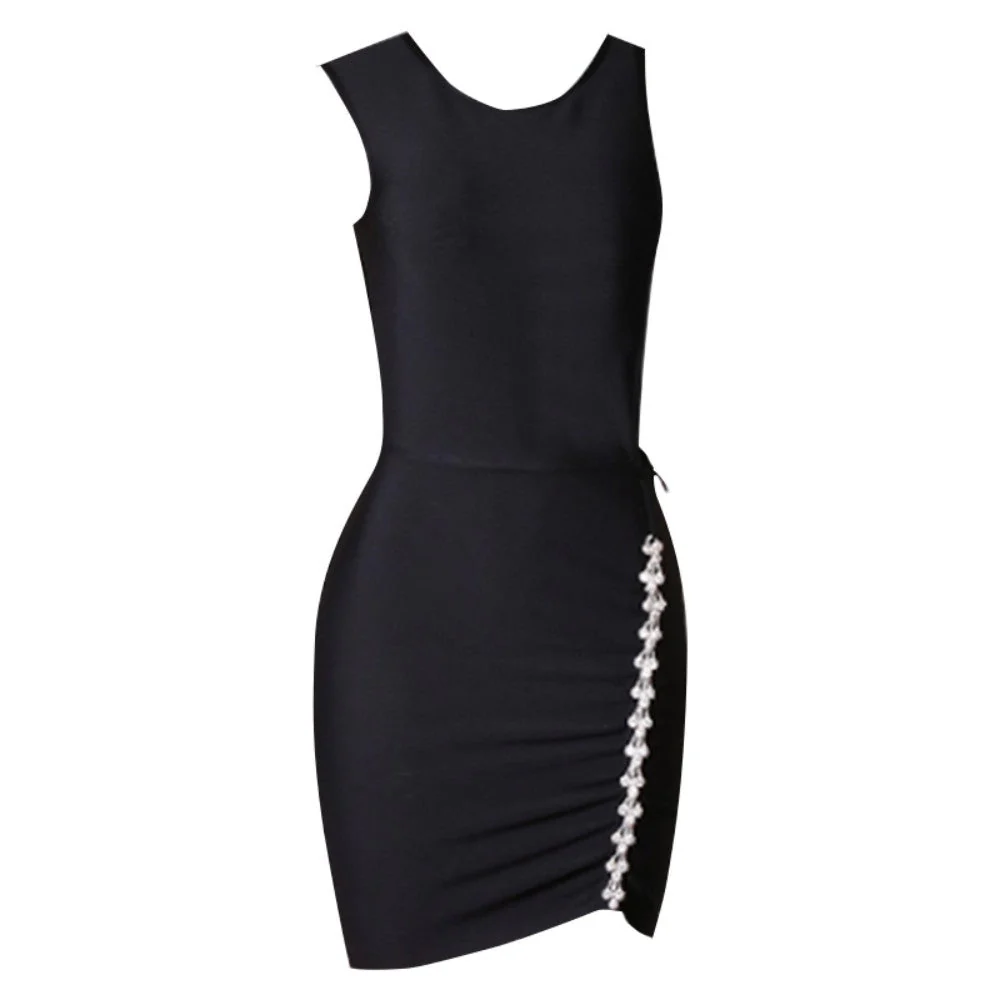 Round Neck Sleeveless Mini Rhinestone Bandage Dress PZC1726 - Image 4