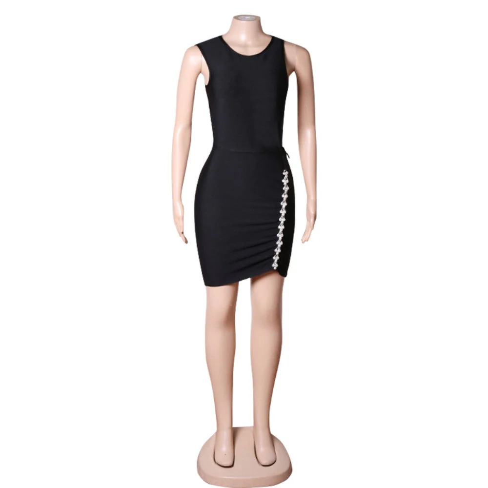 Round Neck Sleeveless Mini Rhinestone Bandage Dress PZC1726 - Image 5