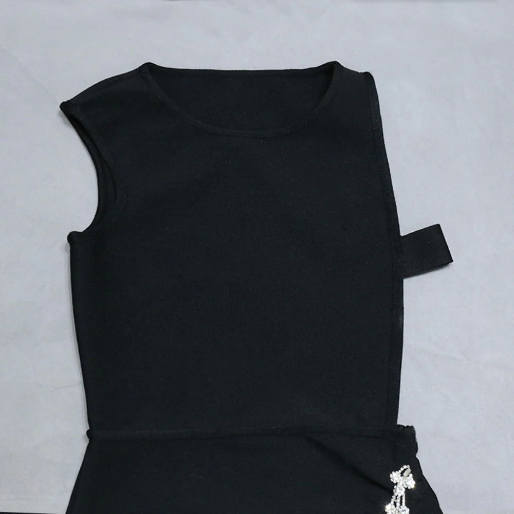 Round Neck Sleeveless Mini Rhinestone Bandage Dress PZC1726 - Image 7