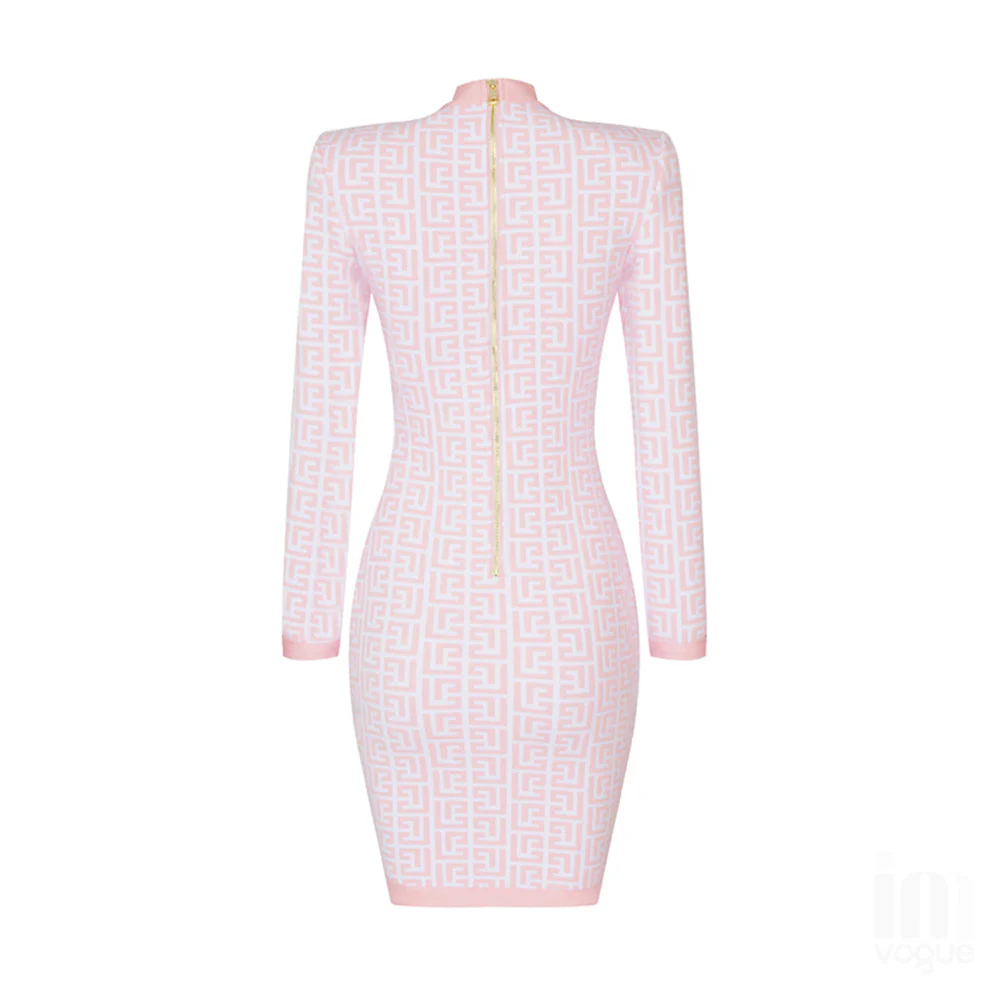 Round Neck Long Sleeve Plaid Mini Bandage Dress PHD1733 - Image 3