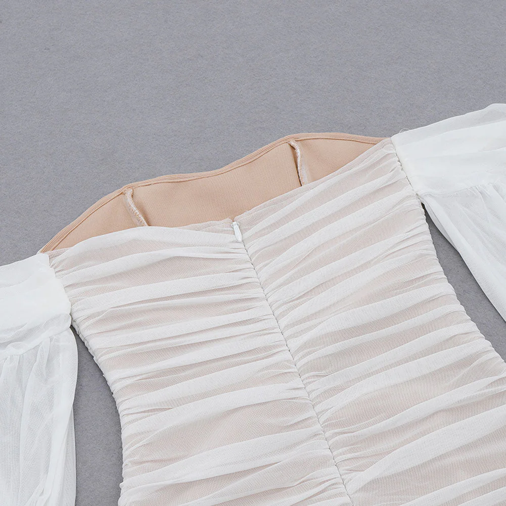 Off Shoulder Long Sleeve Wrinkled Midi Bandage Dress HB7780 - Image 7