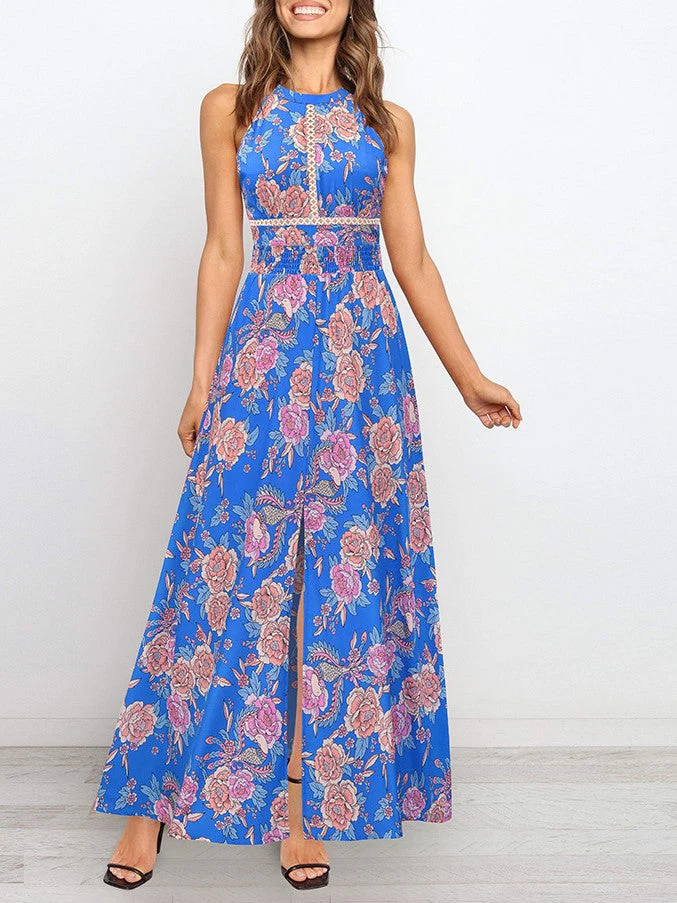 Halter Cut-out Split Floral Dress