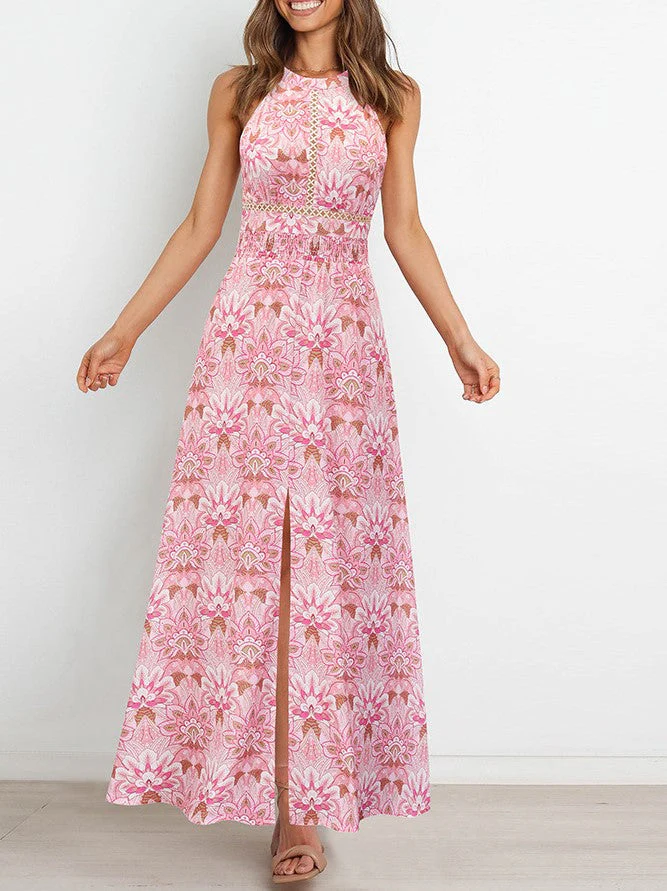 Halter Cut-out Split Floral Dress - Image 3