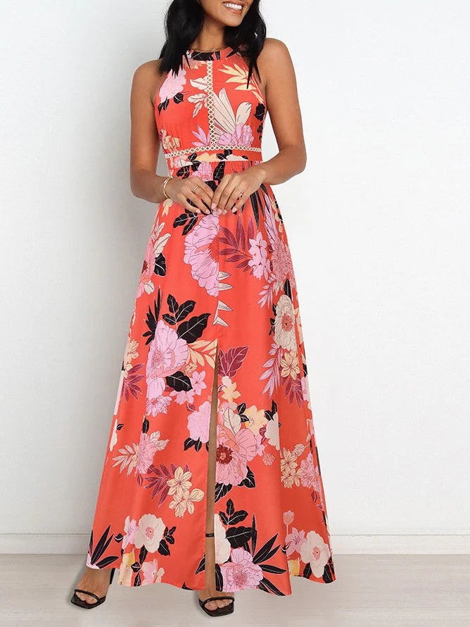 Halter Cut-out Split Floral Dress - Image 4