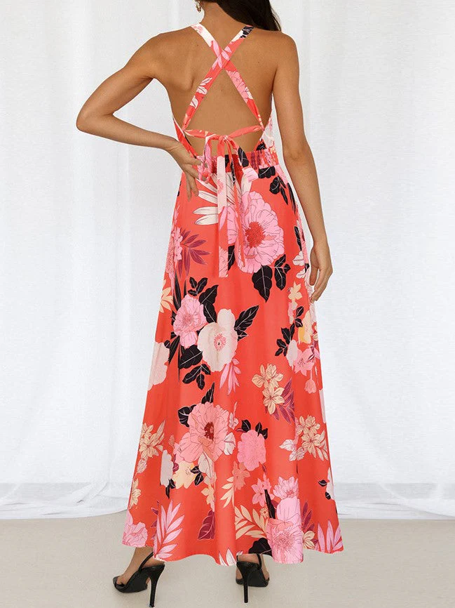 Halter Cut-out Split Floral Dress - Image 5