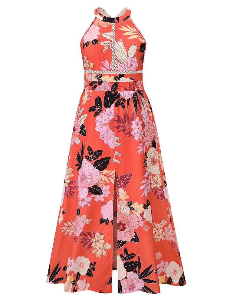 Halter Cut-out Split Floral Dress - Image 7
