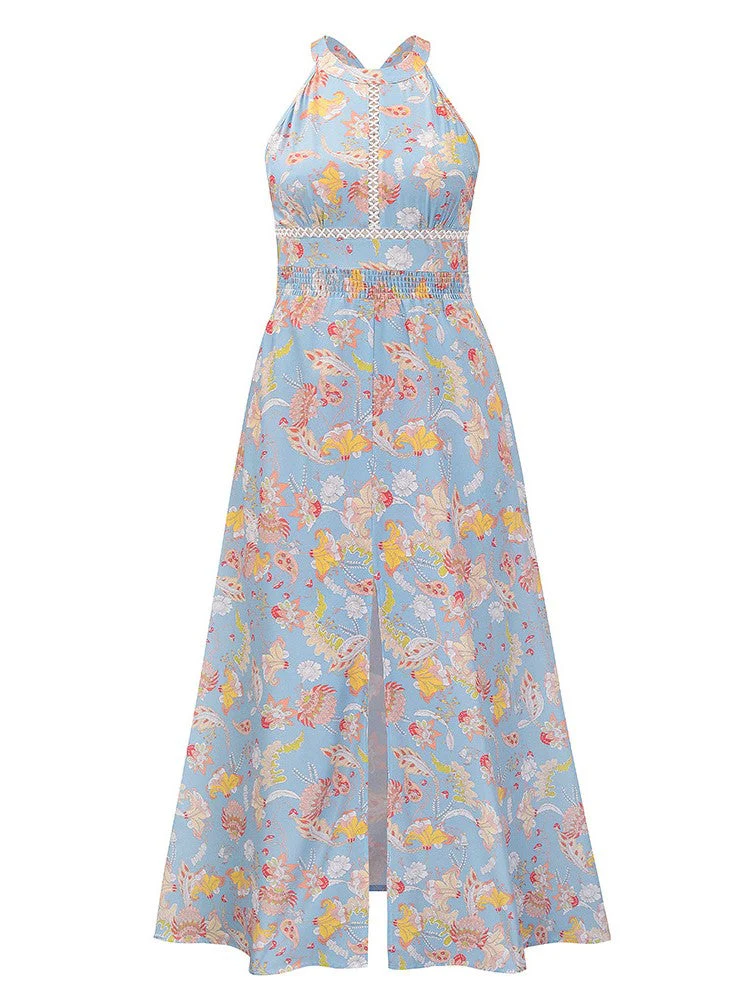 Halter Cut-out Split Floral Dress - Image 9