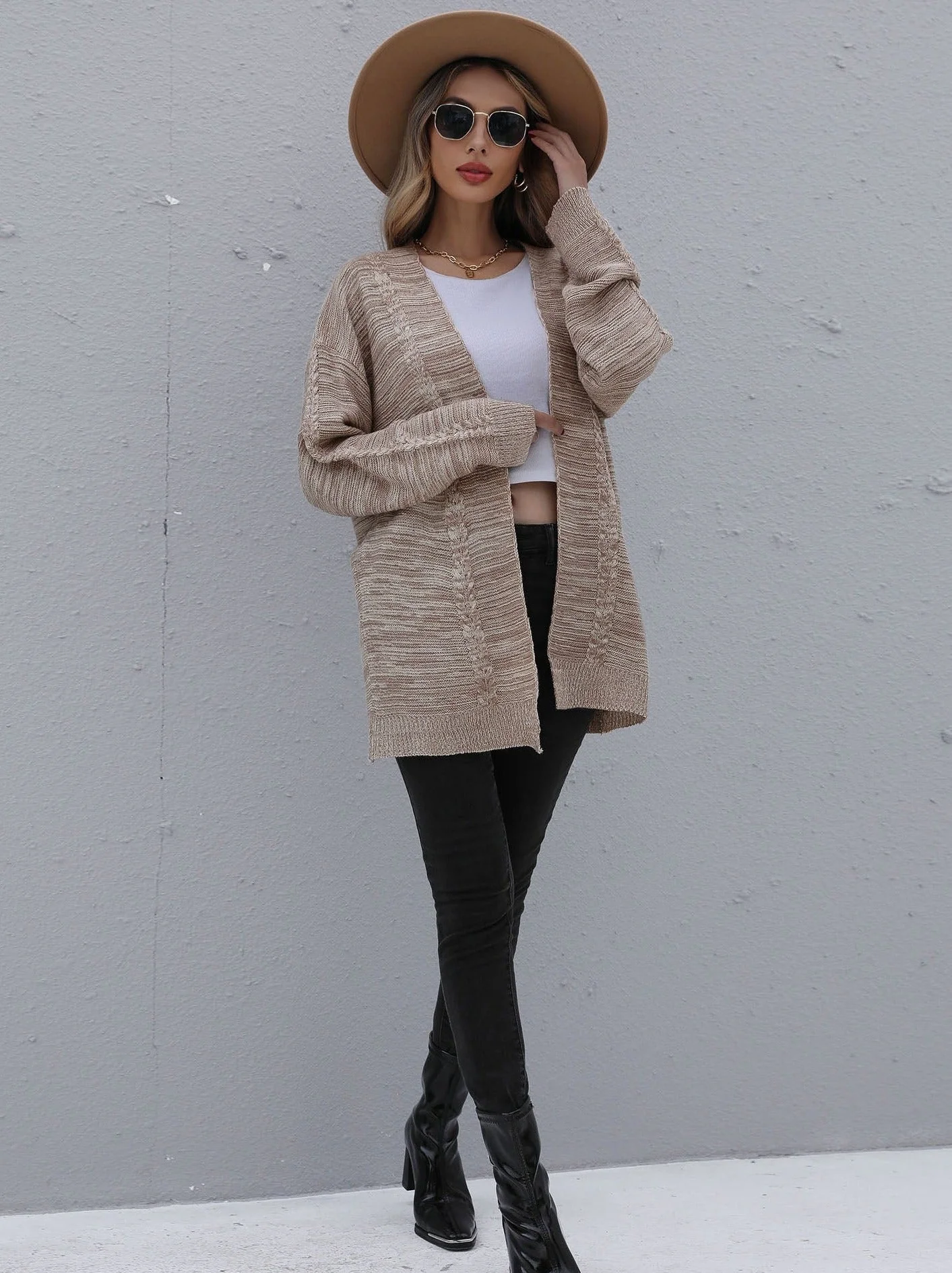 Solid Color Knitted Cardigan Sweater - Image 3