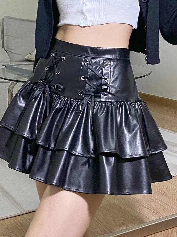 Temperament  Pleated Leather Skirt - Image 2