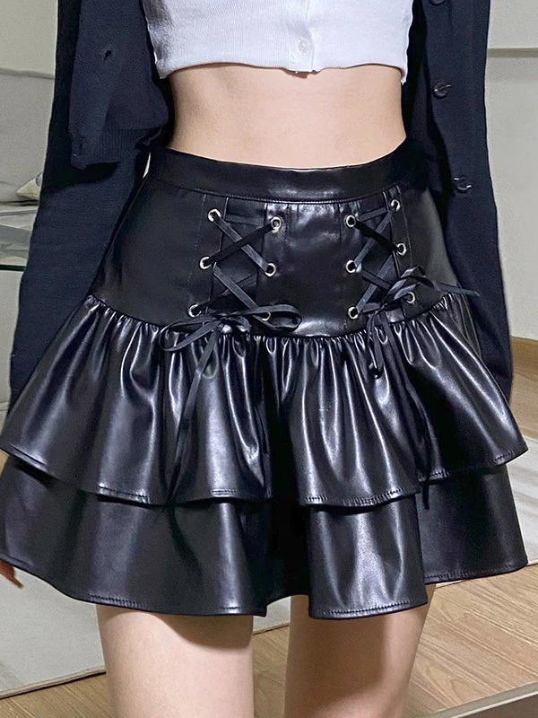 Temperament  Pleated Leather Skirt - Image 3