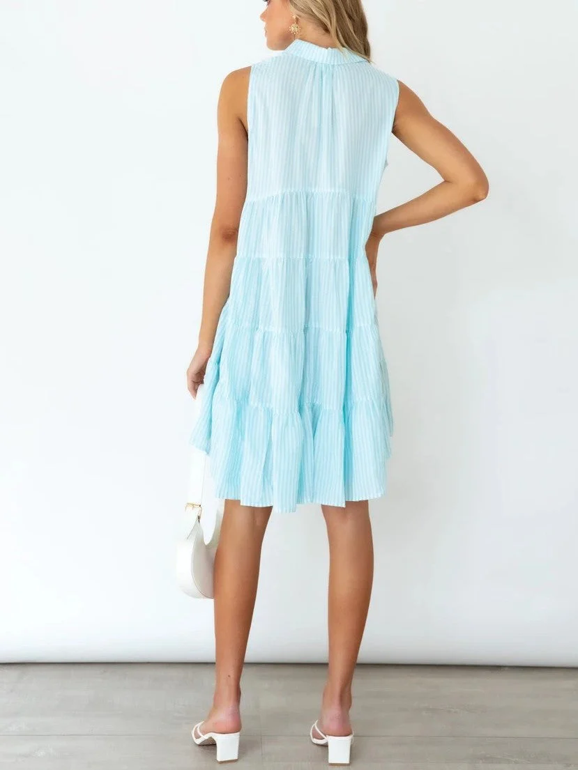 Sleeveless Lapel Stripe Button Dress - Image 3