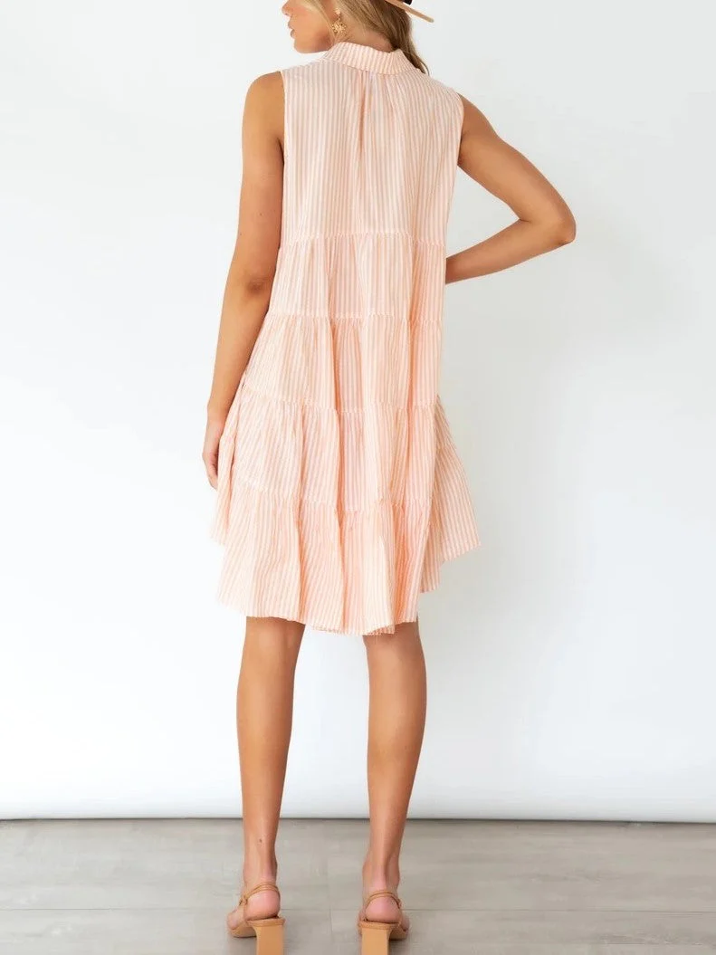 Sleeveless Lapel Stripe Button Dress - Image 4