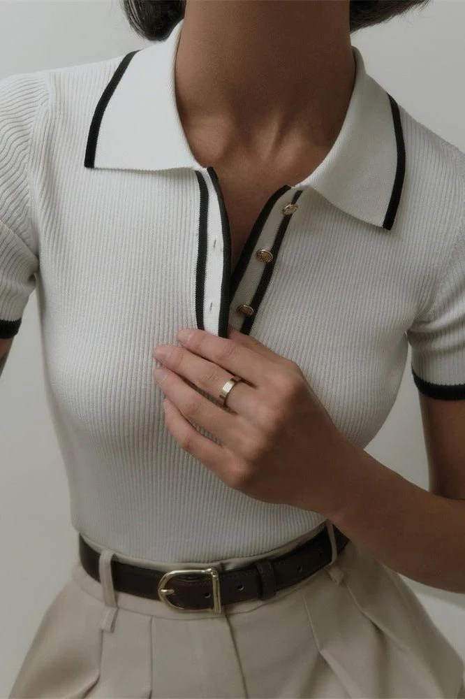 Slim Short-sleeved Lapel Top - Image 2