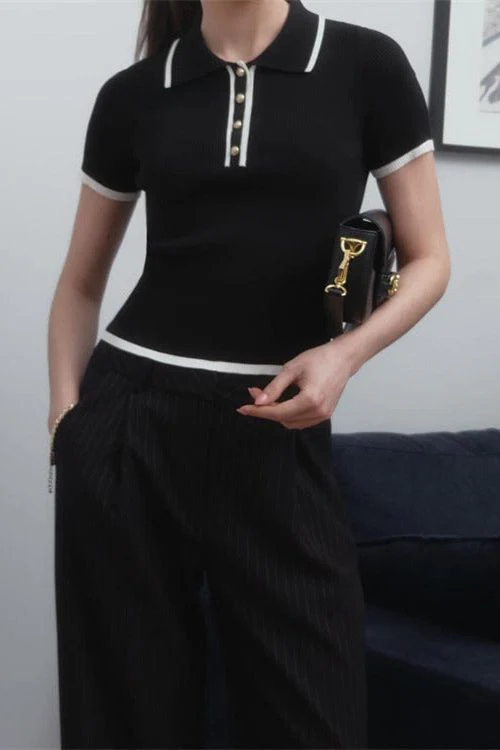 Slim Short-sleeved Lapel Top - Image 3