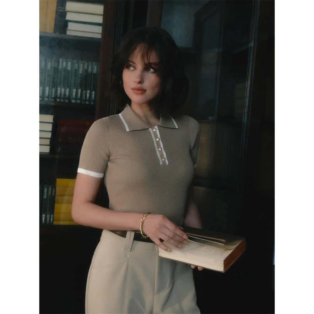 Slim Short-sleeved Lapel Top - Image 4
