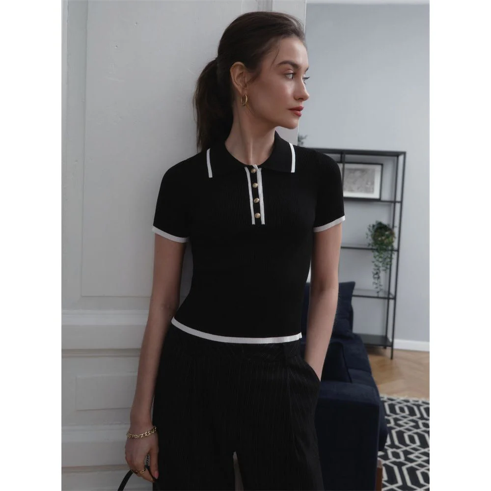 Slim Short-sleeved Lapel Top - Image 6