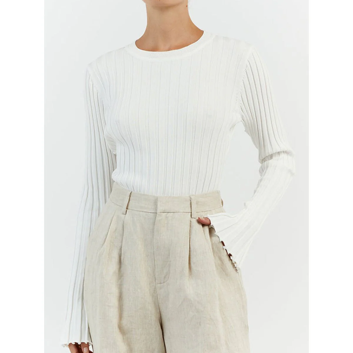 Long Sleeve Round Neck Knitted Sweater - Image 4