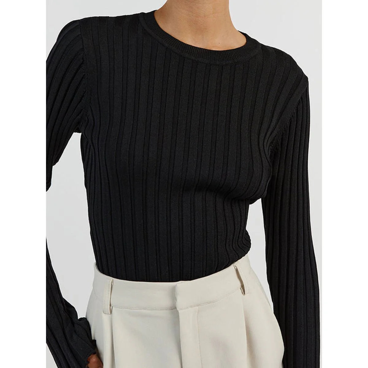 Long Sleeve Round Neck Knitted Sweater - Image 6