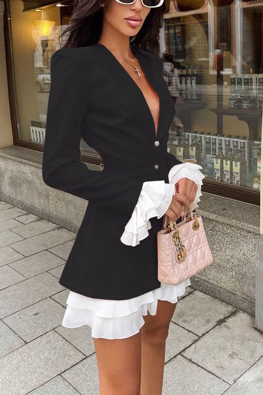 V-Neck Ruffle Two-Piece jacket Dress - Image 6